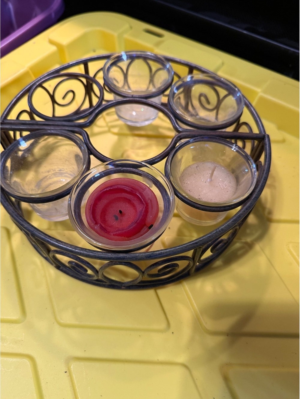 Decorative Metal Votive Candle Holder with Glass Cups